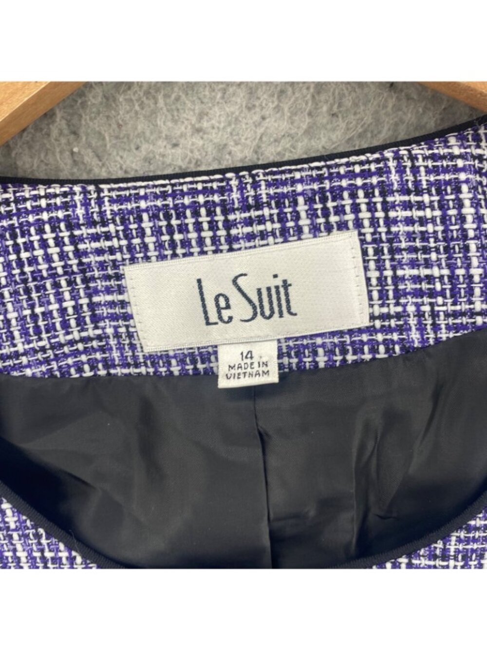 Le Suit Blazer Womens 14 Amalfi Coast Purple Collarless Jacket Pocket Career NWT - Picture 5 of 10